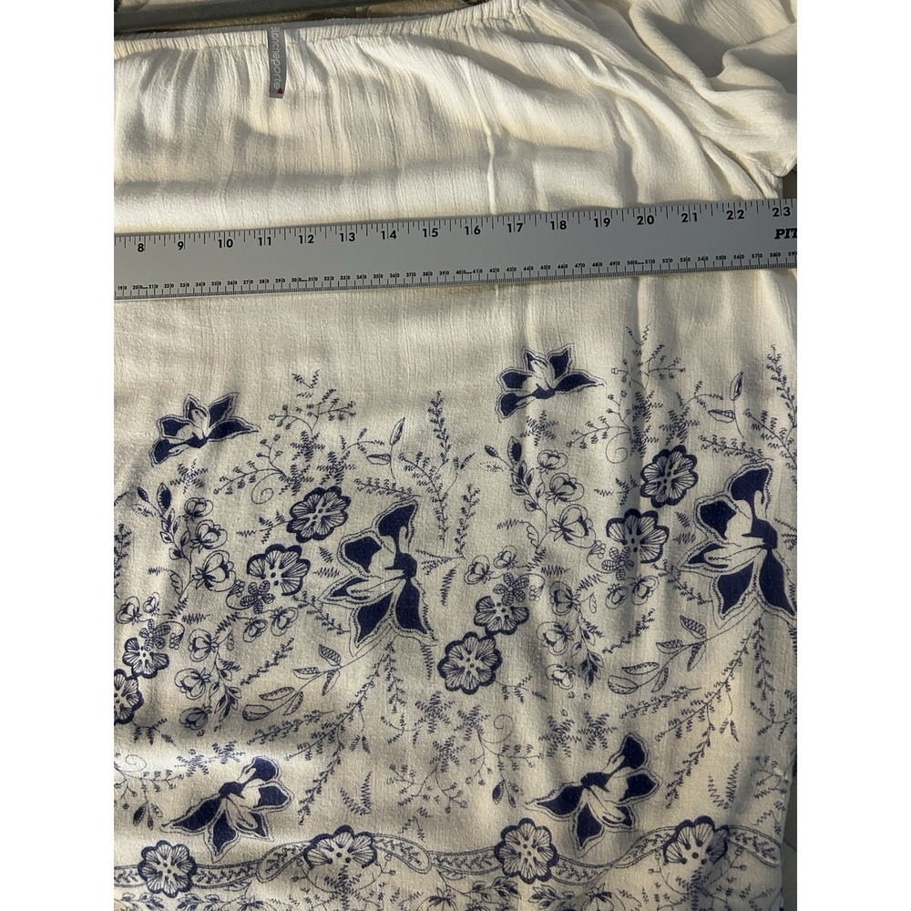 Blancheporte Blue White Floral Boho Peasant Top L Bell Sleeve Cottagecore Light - Picture 6 of 7